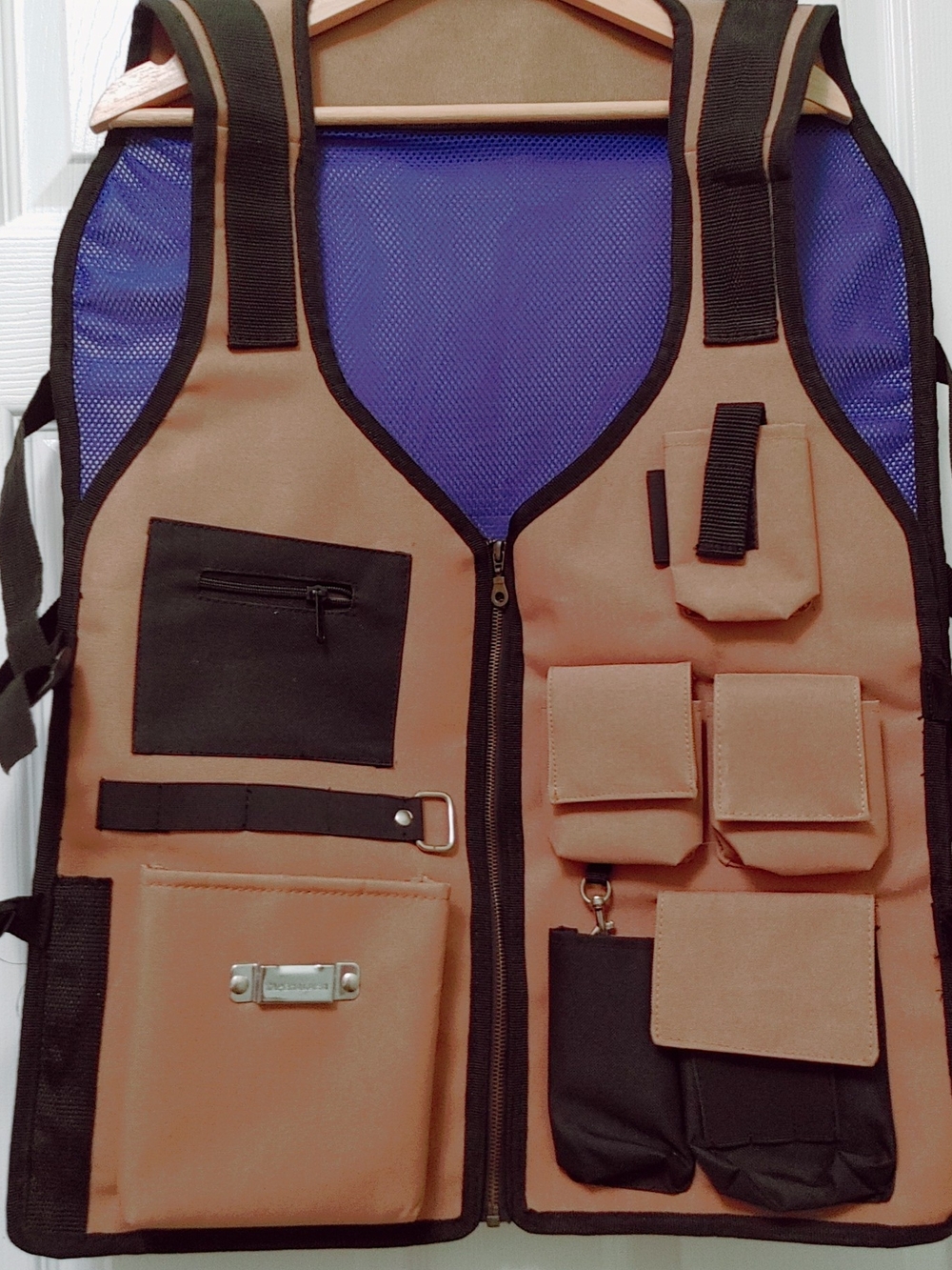Multi-Pocket Utility Vest in Tan and Purple - Versatile Organizer